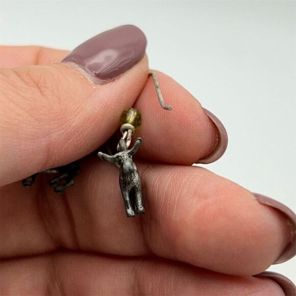 Small Sterling Silver 925 Fun Moose Dangle Earrings with Green Bead Pierced - Picture 5 of 11